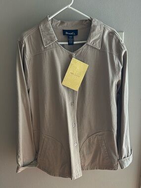 Denim&Co Button-Front Utility Jacket in Beige, Size Large